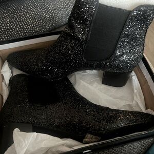 Glittery stacked heals boots, worn once with box